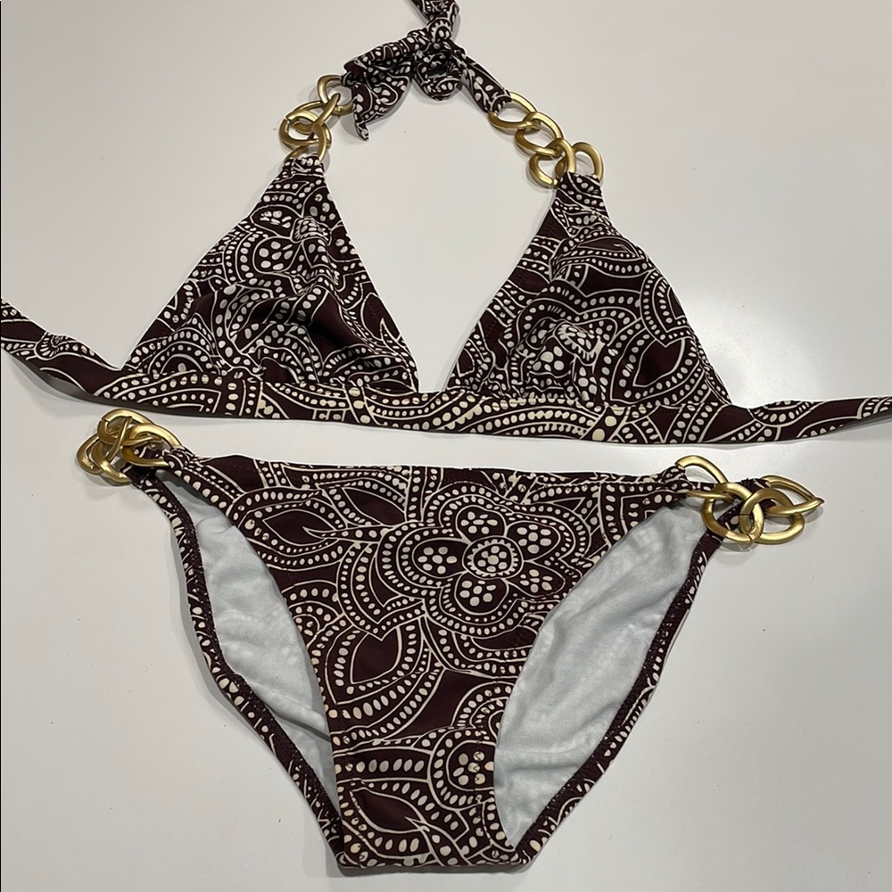 Red Carter Brown and White Patterned Bikini